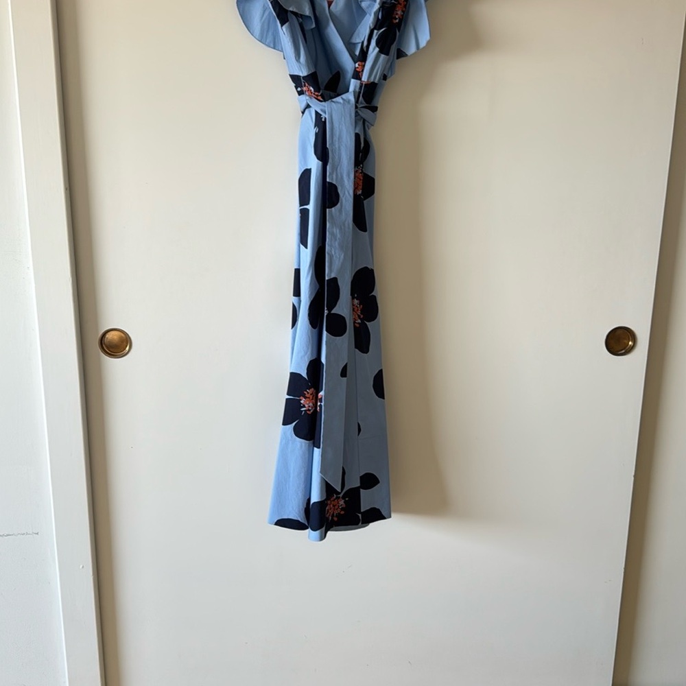 Kate Spade Black and Blue Flutter Sleeve Midi Dress - Picture 4 of 7